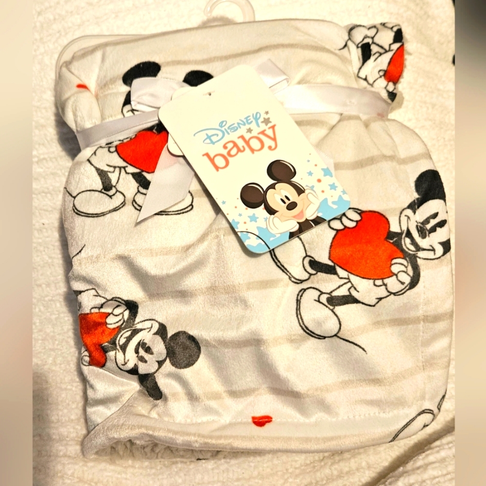 Disney Baby Mickey Mouse Gray Striped Reversible Blanket 30"x40" New with Tags